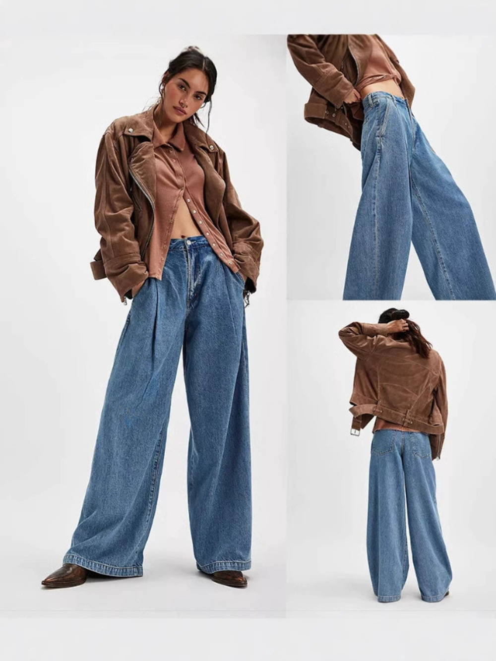 ZARA Washed Versatile Retro Relaxed Wide Leg Floor Length Fall Jeans